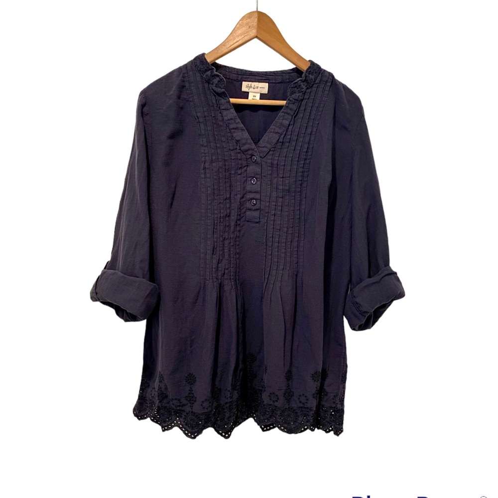 BOGO Style & Co Navy Eyelet Hem Cotton Top Tunic 2x